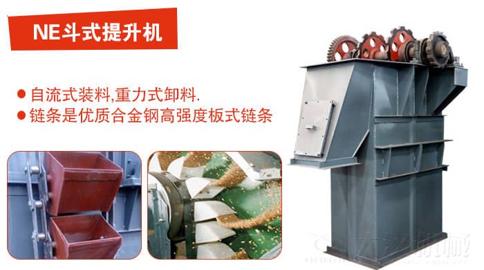 鬥式提升機有：闆鏈式，皮帶式等多種形式主要依靠料鬥完成物料的提升目的。